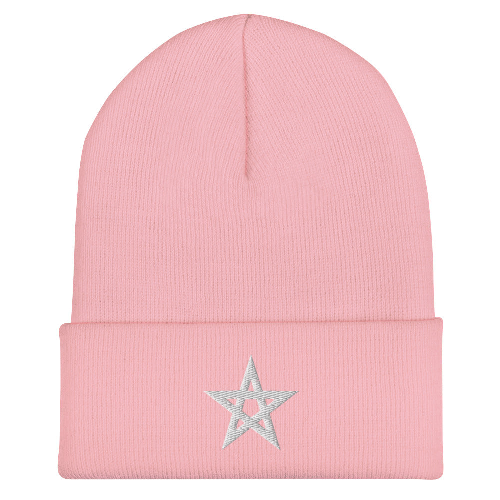 White Moroccan Star Cuffed Beanie