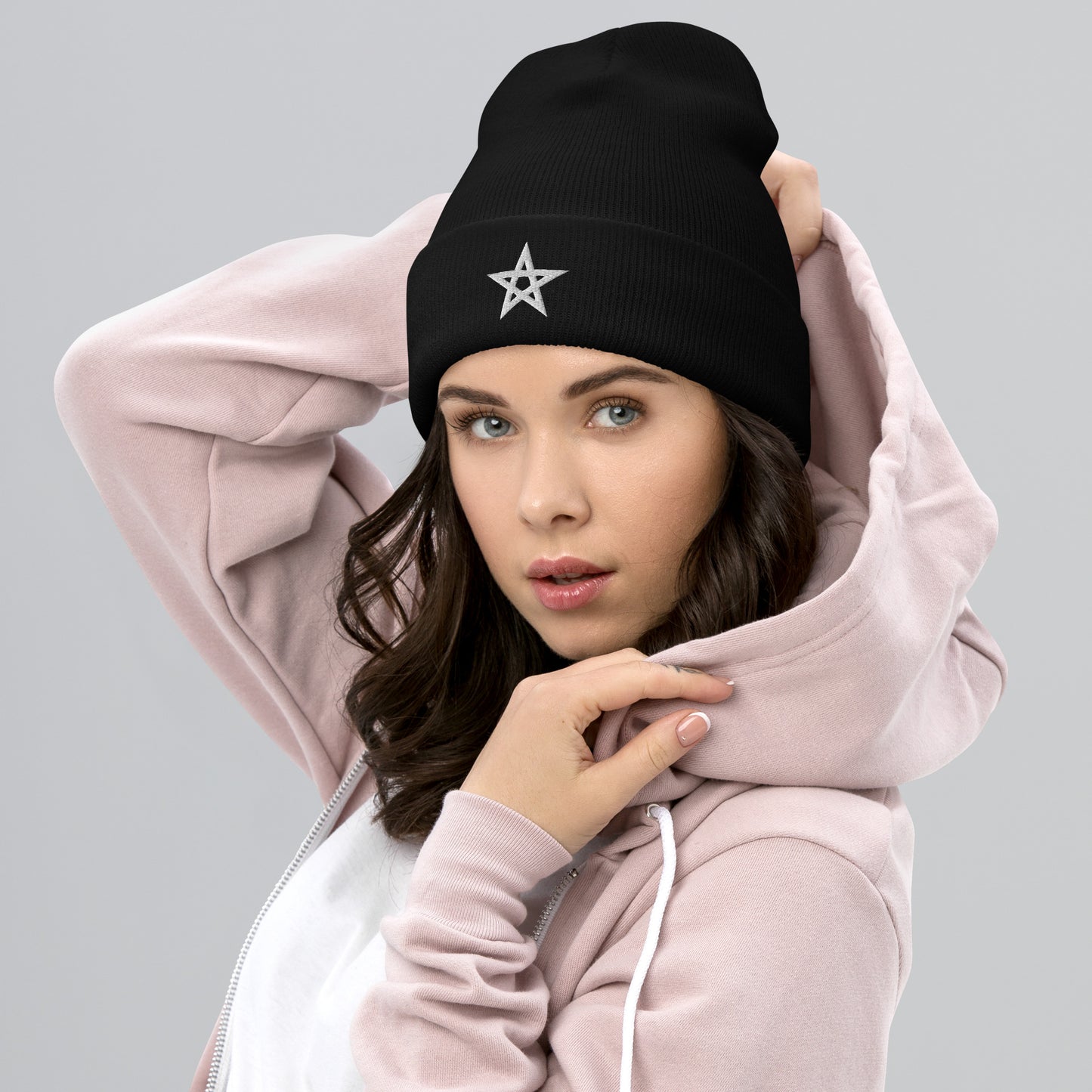 White Moroccan Star Cuffed Beanie