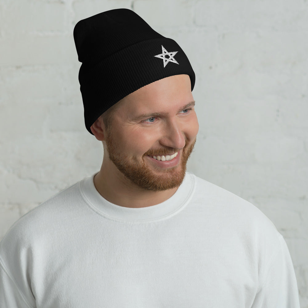 White Moroccan Star Cuffed Beanie