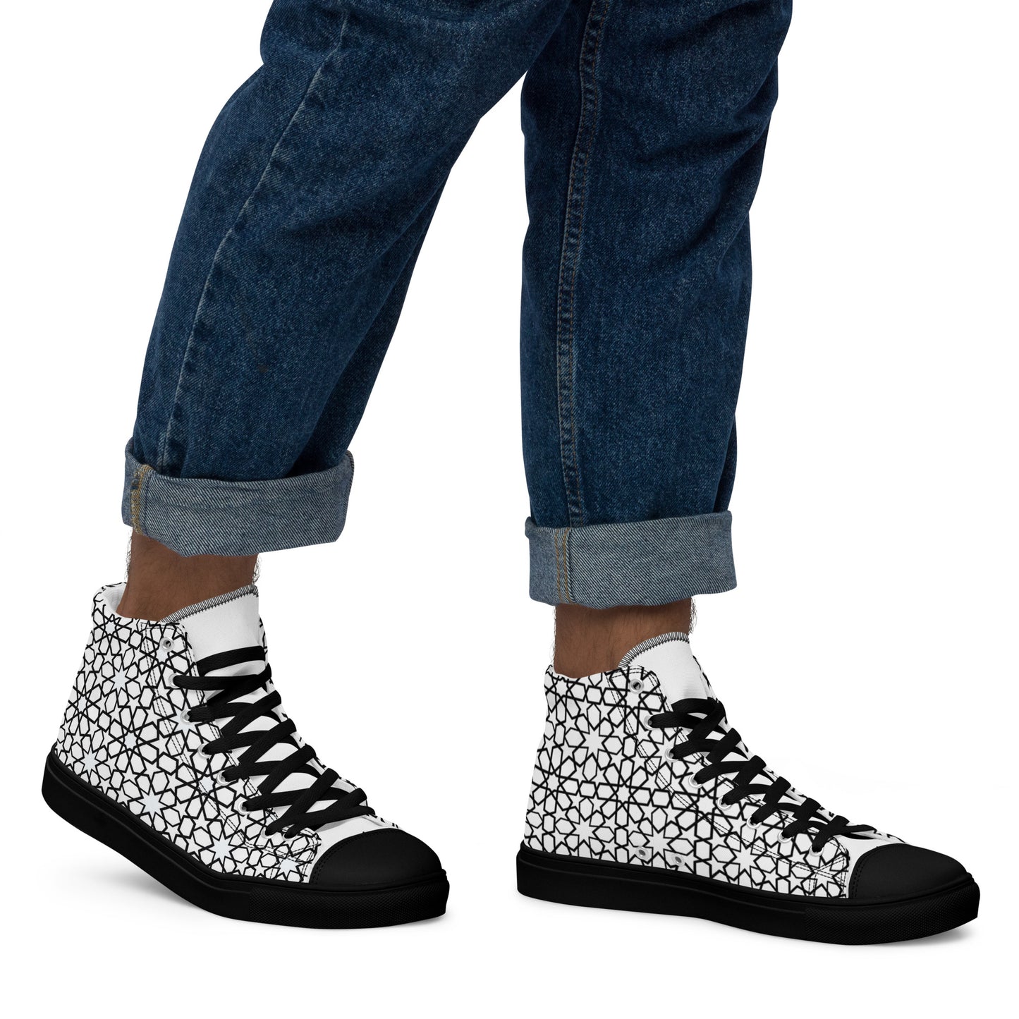 Black & White Geometric Men's High Canvas Top